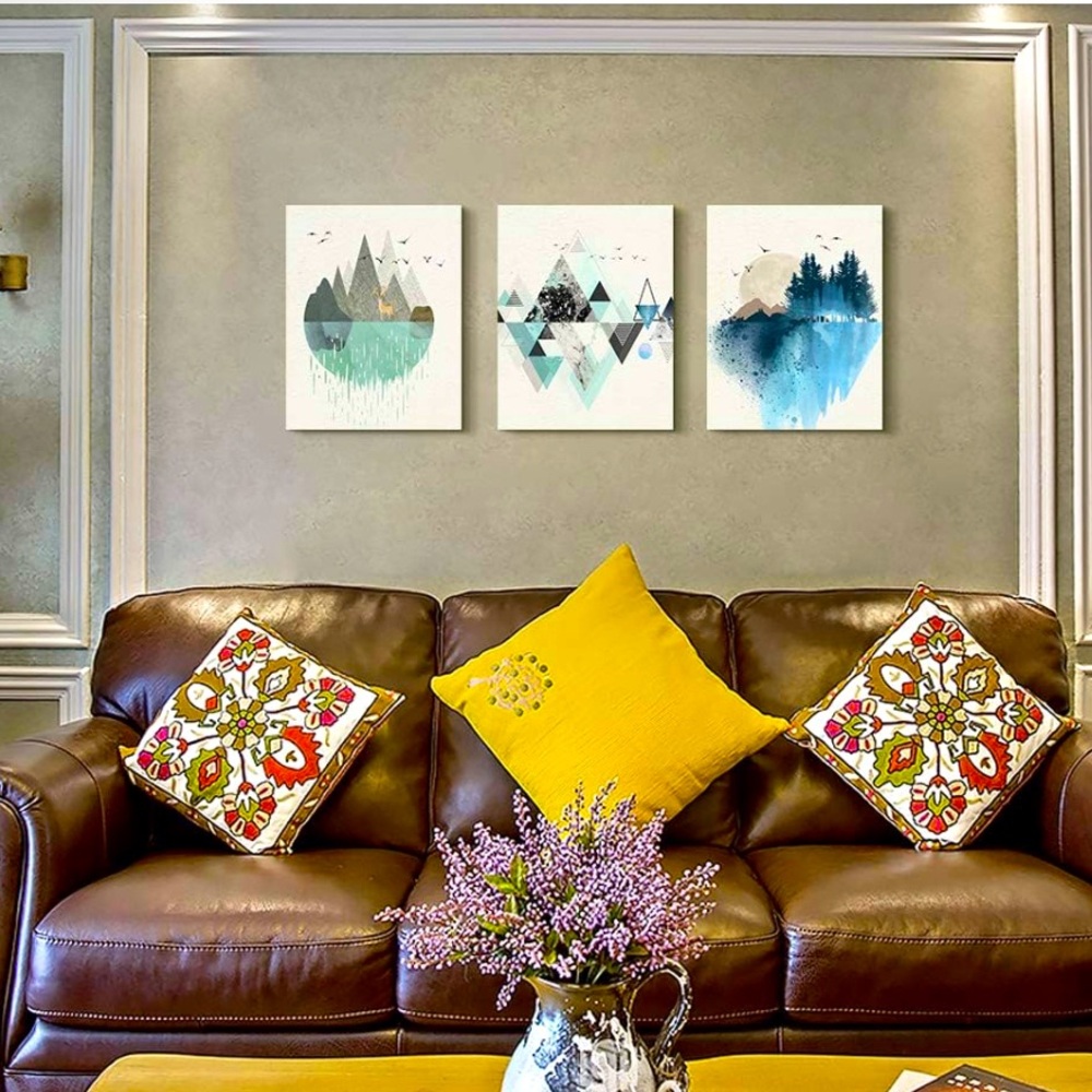 NEW Abstract Geometry Mountain Wall Artworks, 3 Panels, 12x16 inch, 3 Piece Set. - Picture 9 of 11